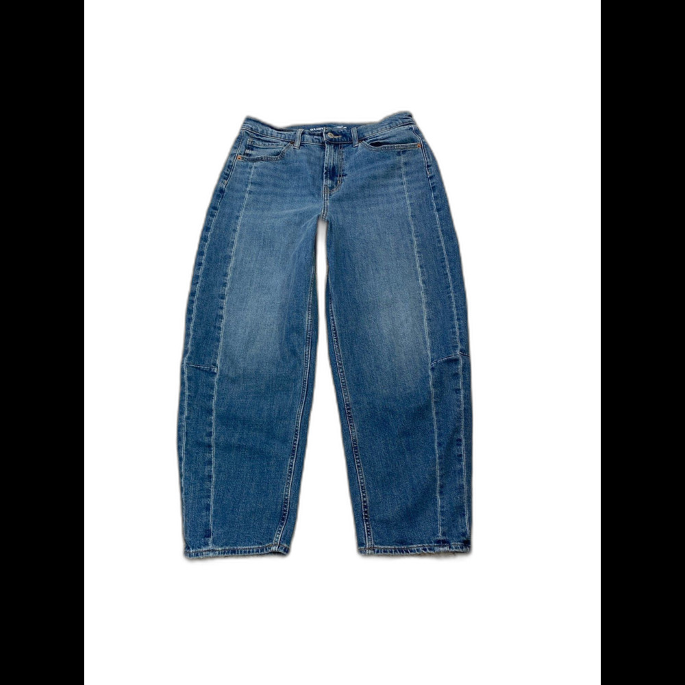 Old Navy High-Rise Barrel Leg Jeans Blue Denim Curved Tapered Pants Size 10 - Picture 2 of 9